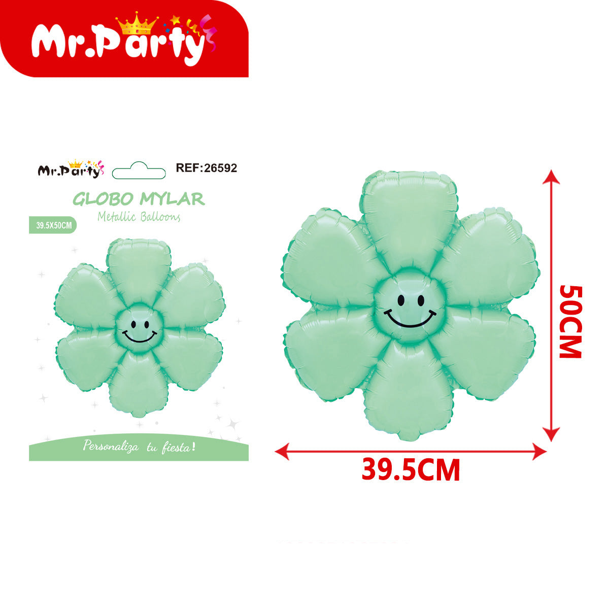 🌸 Globo Mylar Flor Sonriente Mr. Party – Colores Surtidos