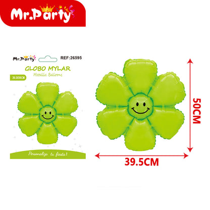 🌸 Globo Mylar Flor Sonriente Mr. Party- 12 pzas – Colores Surtidos