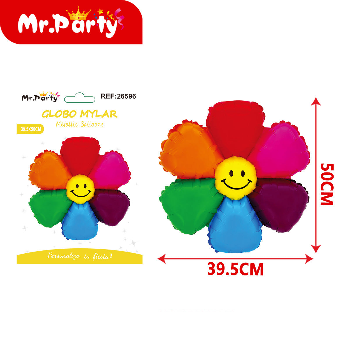 🌸 Globo Mylar Flor Sonriente Mr. Party – Colores Surtidos