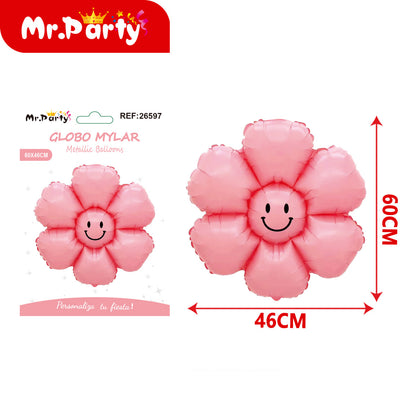 🌸 Globo Mylar Flor Sonriente Mr. Party- 12 pzas – Colores Surtidos