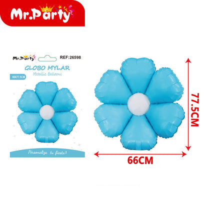 🌸 Globo Mylar Flor Sonriente Mr. Party- 12 pzas – Colores Surtidos