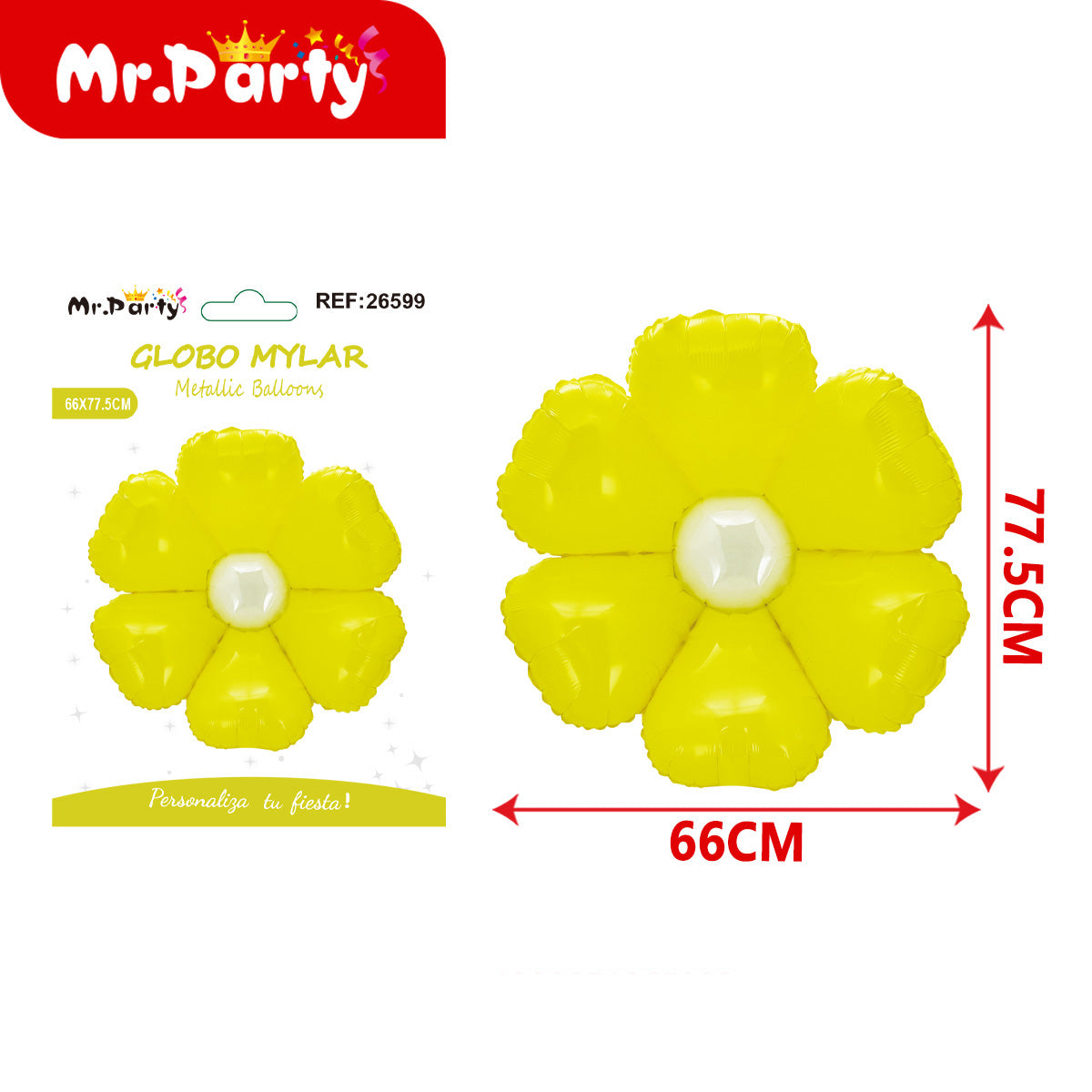 🌸 Globo Mylar Flor Sonriente Mr. Party – Colores Surtidos