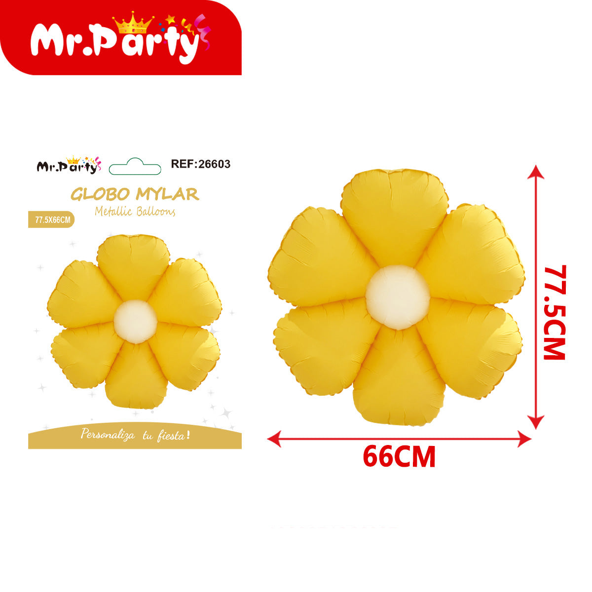 🌸 Globo Mylar Flor Sonriente Mr. Party- 12 pzas – Colores Surtidos