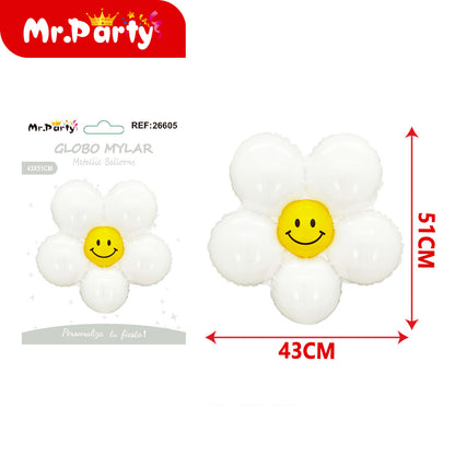 🌸 Globo Mylar Flor Sonriente Mr. Party- 12 pzas – Colores Surtidos