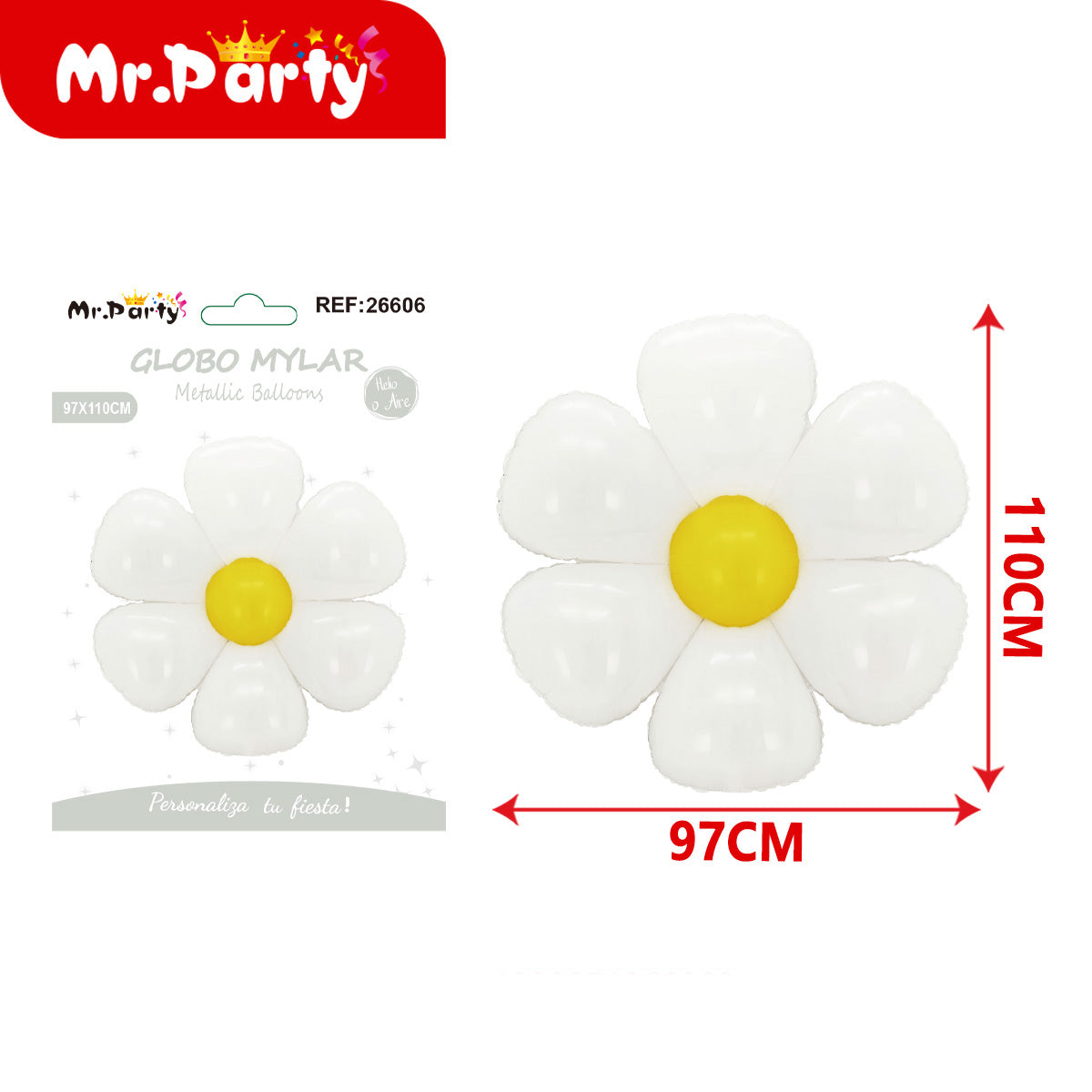 🌸 Globo Mylar Flor Sonriente Mr. Party- 12 pzas – Colores Surtidos