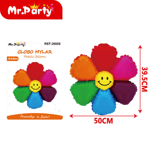 🌼 Globo Mylar metálico flor decorativa en presentación surtida para cumpleaños, fiesta y eventos- Mayoreo 12pzas