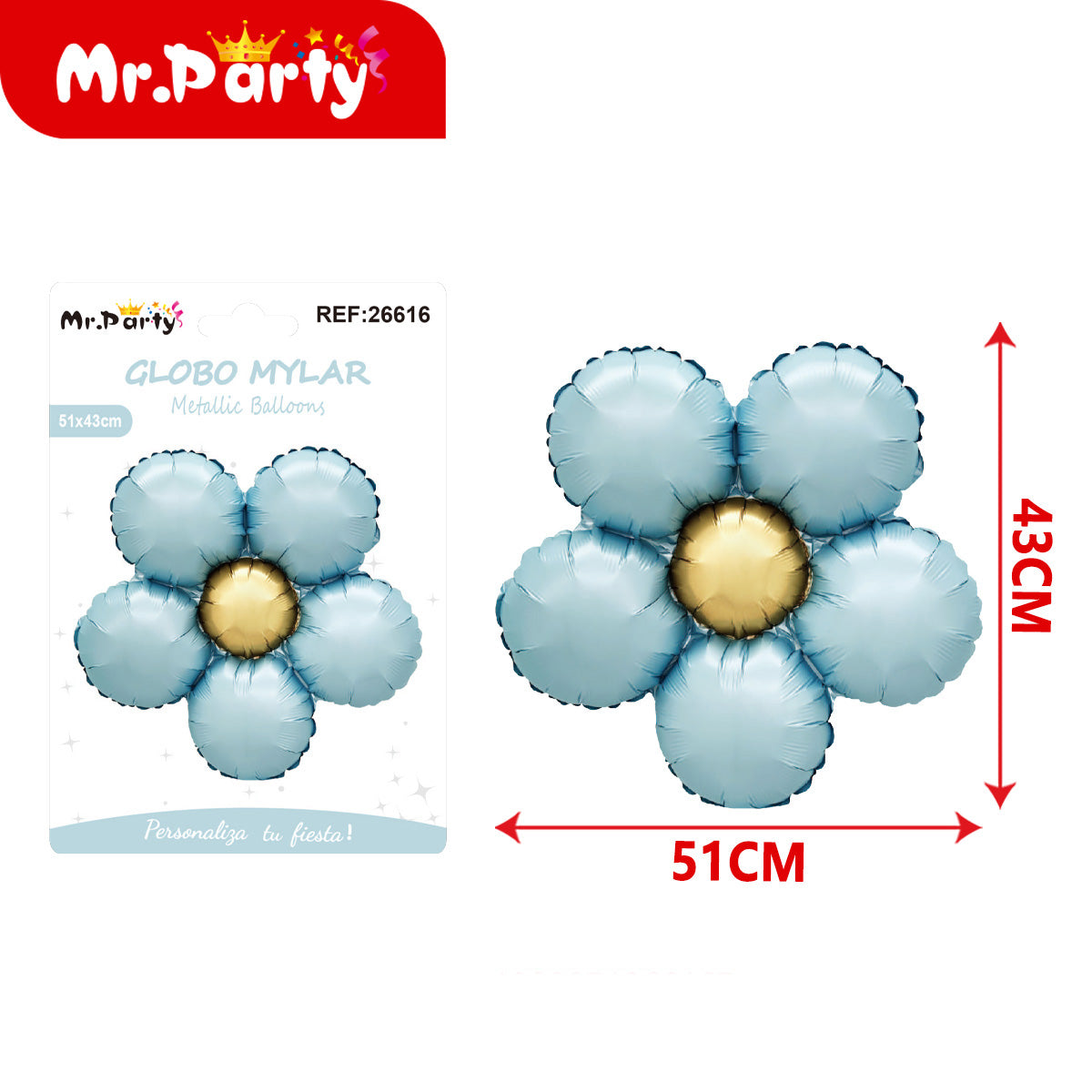 🌼 Globo Mylar metálico flor decorativa en presentación surtida para cumpleaños, fiesta y eventos