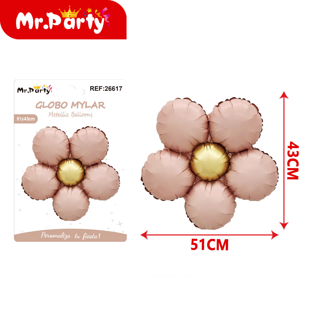 🌼 Globo Mylar metálico flor decorativa en presentación surtida para cumpleaños, fiesta y eventos