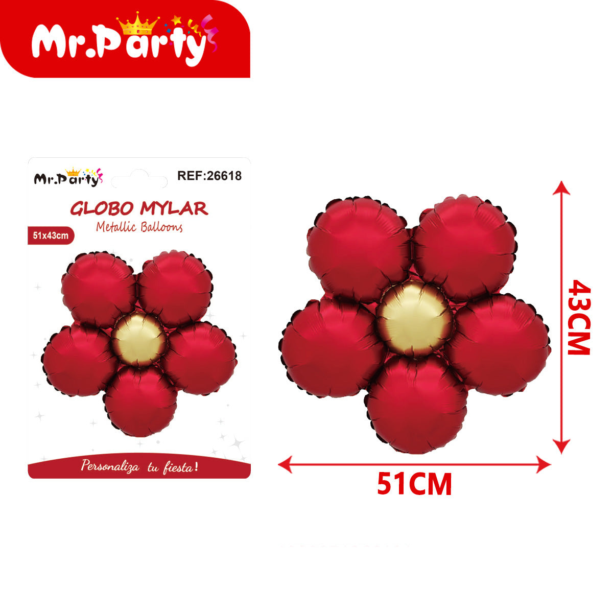 🌼 Globo Mylar metálico flor decorativa en presentación surtida para cumpleaños, fiesta y eventos