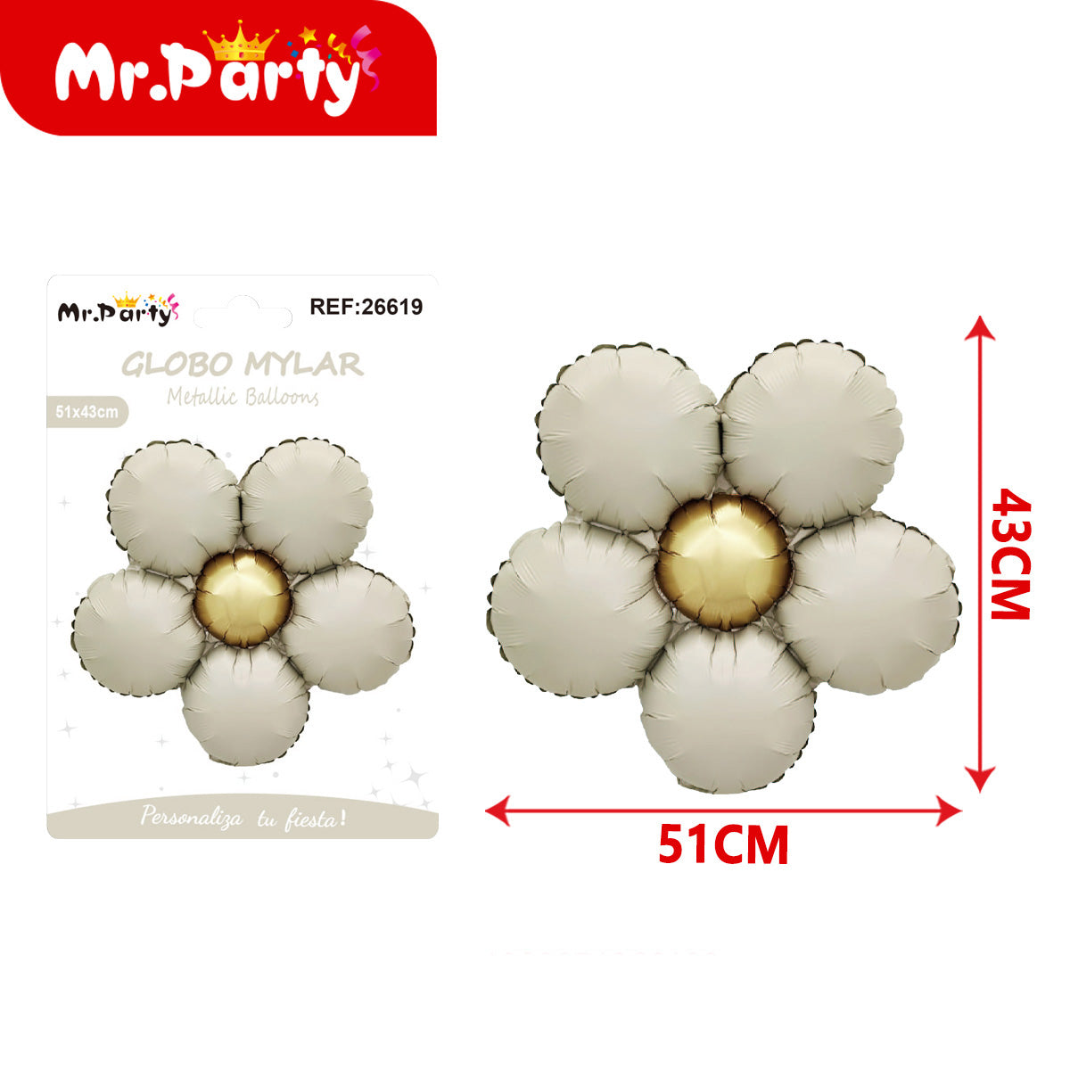 🌼 Globo Mylar metálico flor decorativa en presentación surtida para cumpleaños, fiesta y eventos
