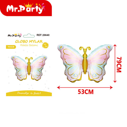 🦋 Globo Mylar Mariposa Gigante Mr. Party – 12 pzas - Colores Pastel y Monarca