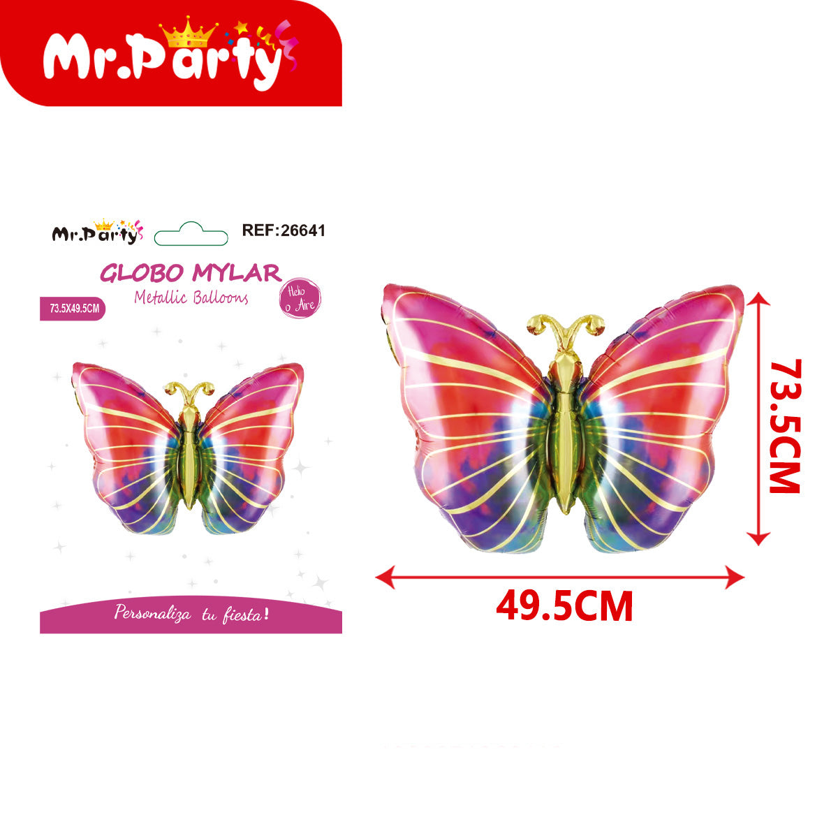 🦋 Globo Mylar Mariposa Gigante Mr. Party – 12 pzas - Colores Pastel y Monarca