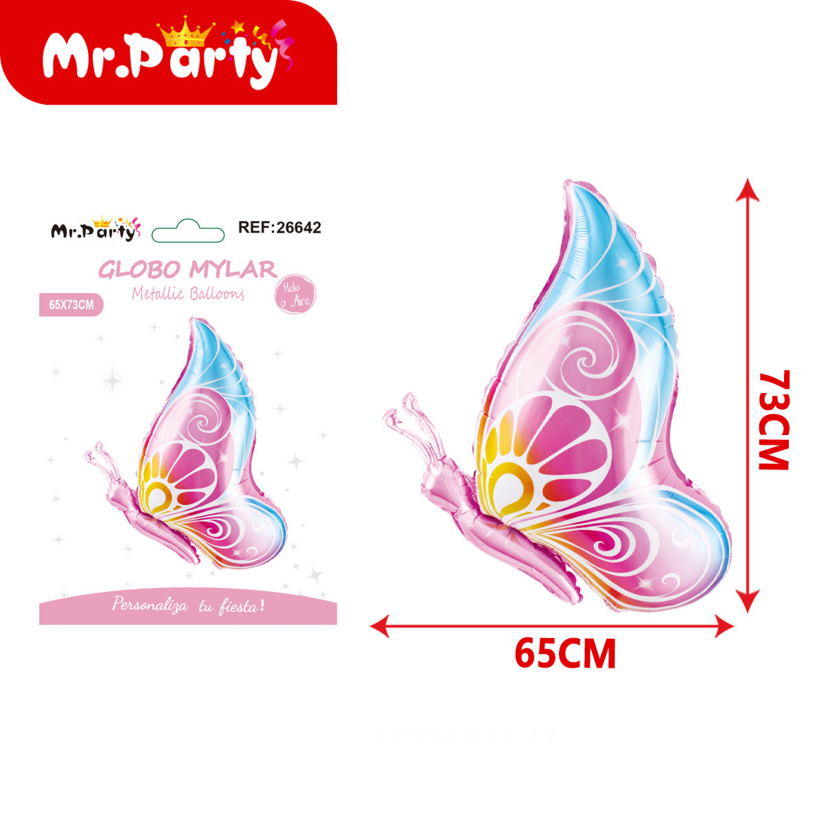 🦋 Globo Mylar Mariposa Gigante Mr. Party – Colores Pastel y Monarca