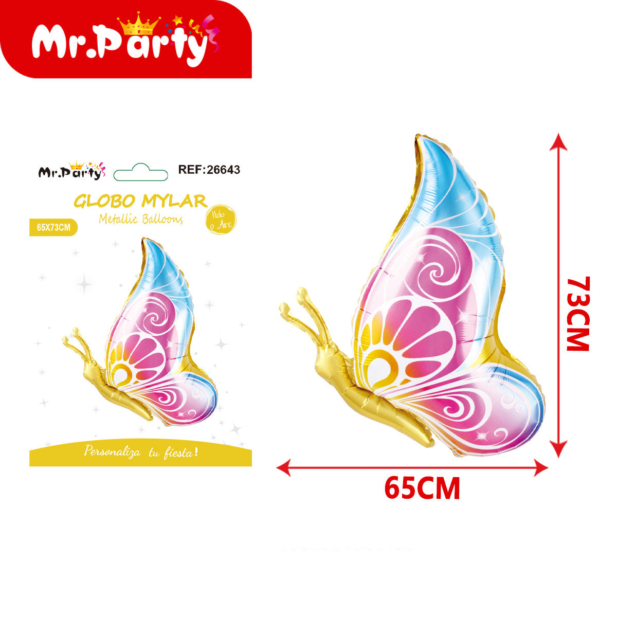 🦋 Globo Mylar Mariposa Gigante Mr. Party – 12 pzas - Colores Pastel y Monarca