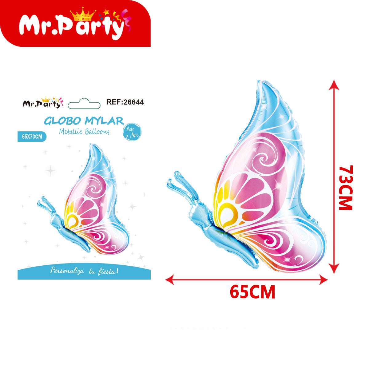 🦋 Globo Mylar Mariposa Gigante Mr. Party – Colores Pastel y Monarca