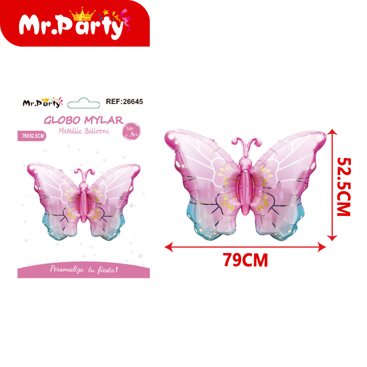 🦋 Globo Mylar Mariposa Gigante Mr. Party – Colores Pastel y Monarca