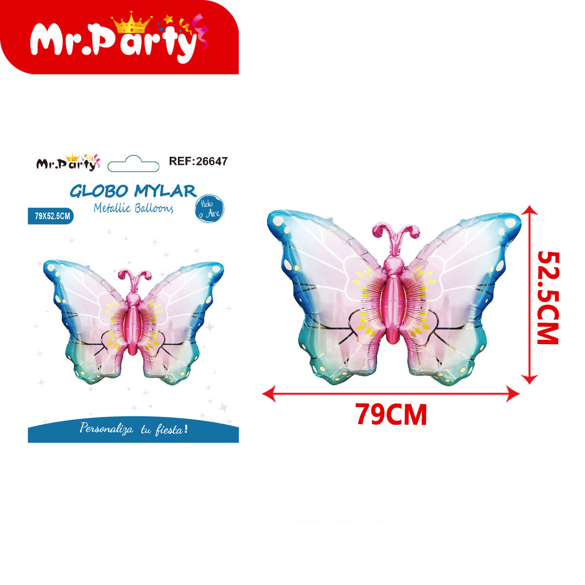🦋 Globo Mylar Mariposa Gigante Mr. Party – 12 pzas - Colores Pastel y Monarca