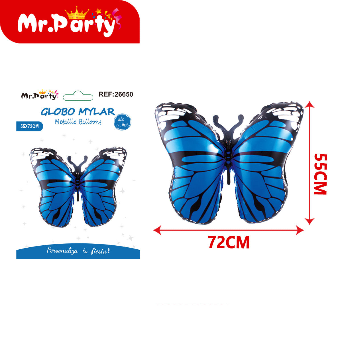 🦋 Globo Mylar Mariposa Gigante Mr. Party – Colores Pastel y Monarca