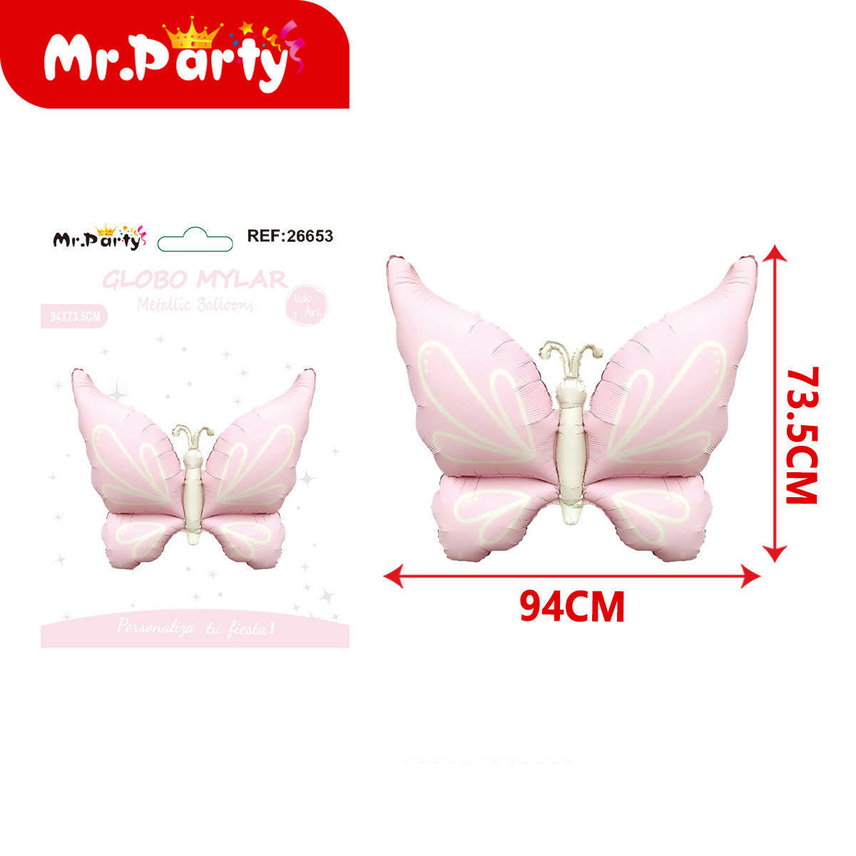 🦋 Globo Mylar Mariposa Gigante Mr. Party – 12 pzas - Colores Pastel y Monarca