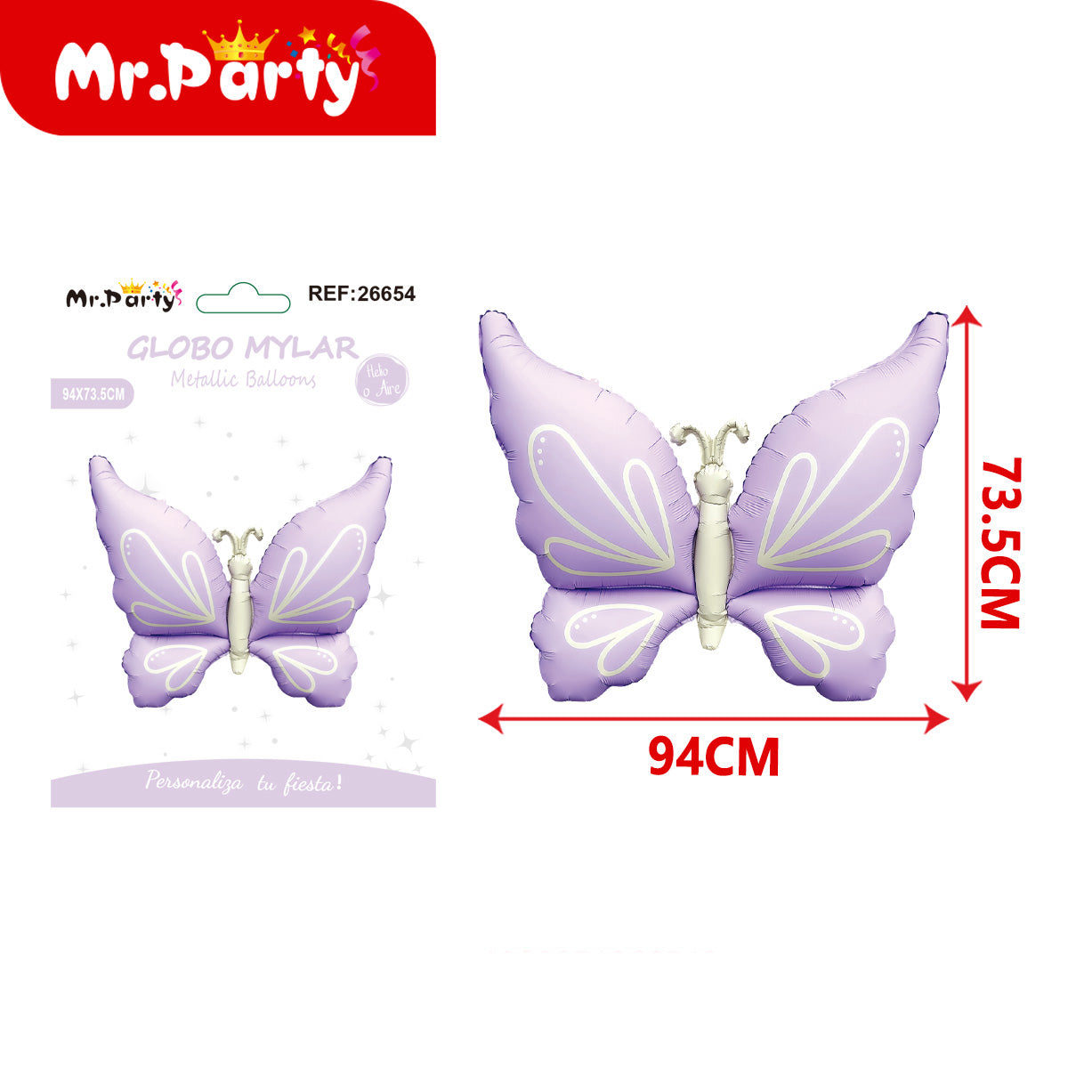 🦋 Globo Mylar Mariposa Gigante Mr. Party – Colores Pastel y Monarca