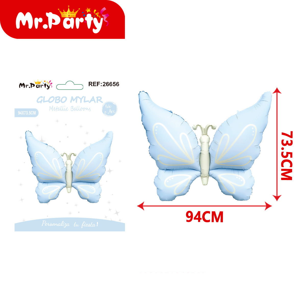 🦋 Globo Mylar Mariposa Gigante Mr. Party – 12 pzas - Colores Pastel y Monarca