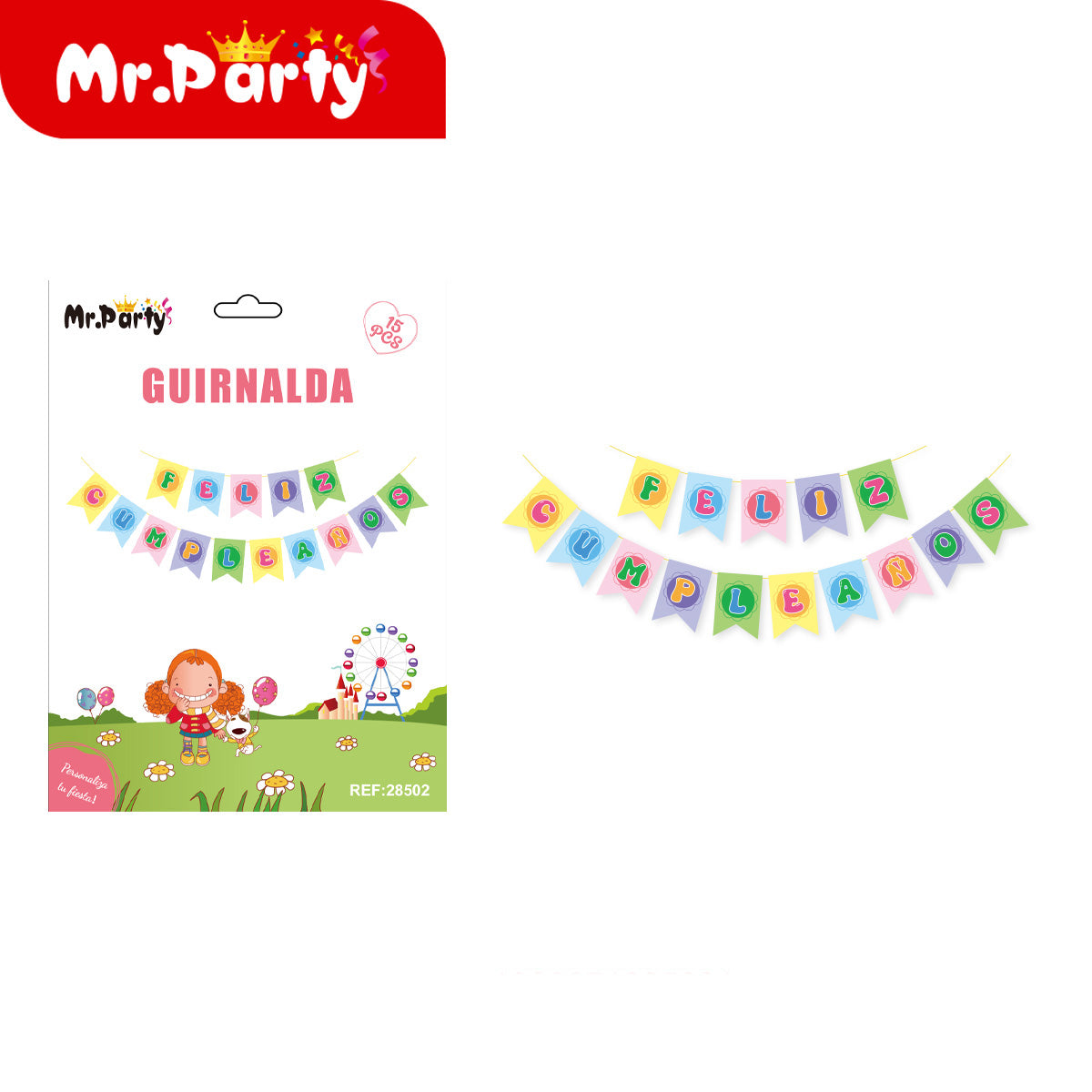 🎉 Guirnalda Feliz Cumpleaños temática en presentación surtida para decoración de fiesta y cumpleaños