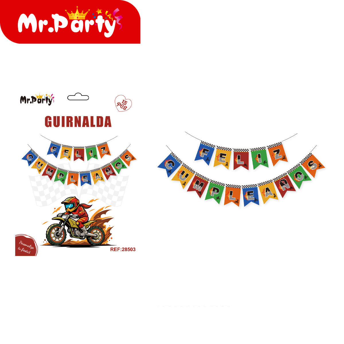 🎉 Guirnalda Feliz Cumpleaños temática en presentación surtida para decoración de fiesta y cumpleaños
