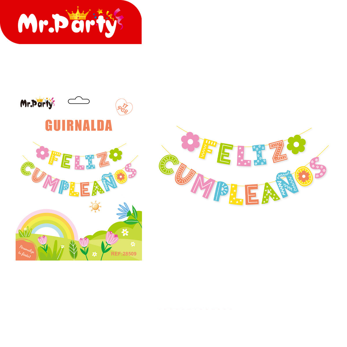 🎉 Guirnalda Feliz Cumpleaños temática en presentación surtida para decoración de fiesta y cumpleaños-Mayoreo 12 pzas