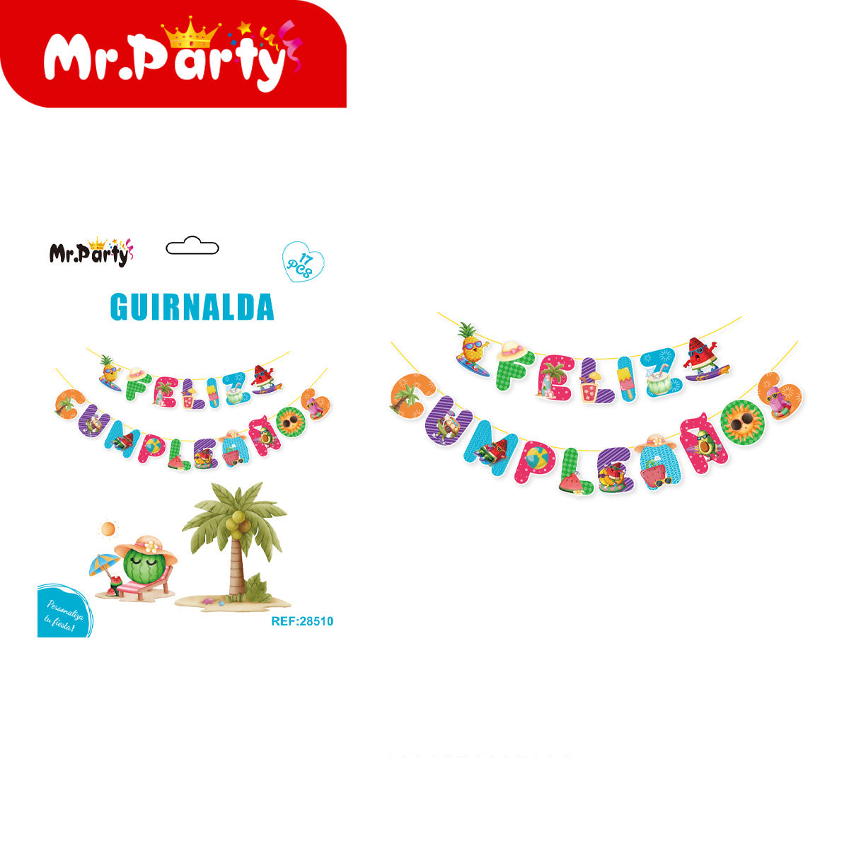 🎉 Guirnalda Feliz Cumpleaños temática en presentación surtida para decoración de fiesta y cumpleaños