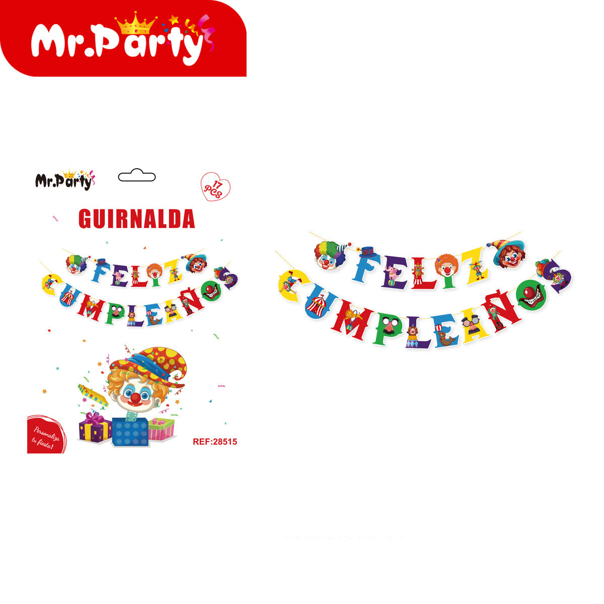 🎉 Guirnalda Feliz Cumpleaños temática en presentación surtida para decoración de fiesta y cumpleaños-Mayoreo 12 pzas