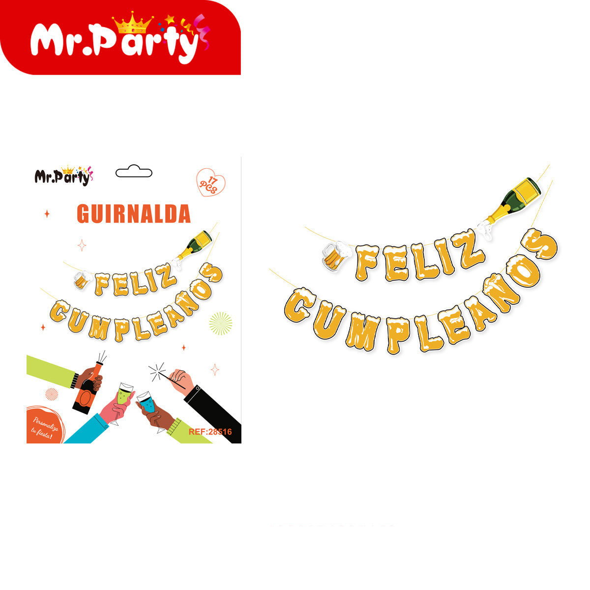 🎉 Guirnalda Feliz Cumpleaños temática en presentación surtida para decoración de fiesta y cumpleaños-Mayoreo 12 pzas