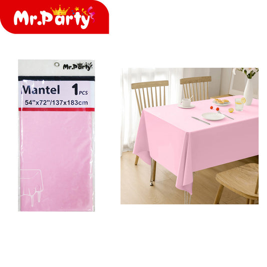 Mantel liso de polietileno rosa claro 137 x 183 cm (12paquetes)