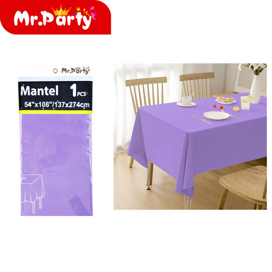 Mantel liso de polietileno de color morado claro 137 x 274 c (12paquetes)