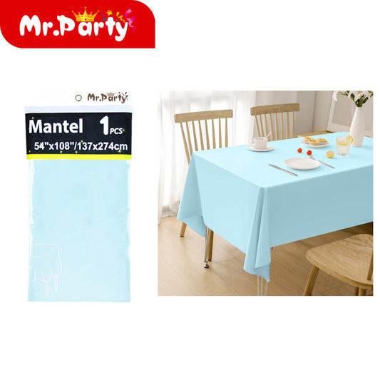 Mantel liso de polietileno azul claro 137 x 274 cm (12paquetes)