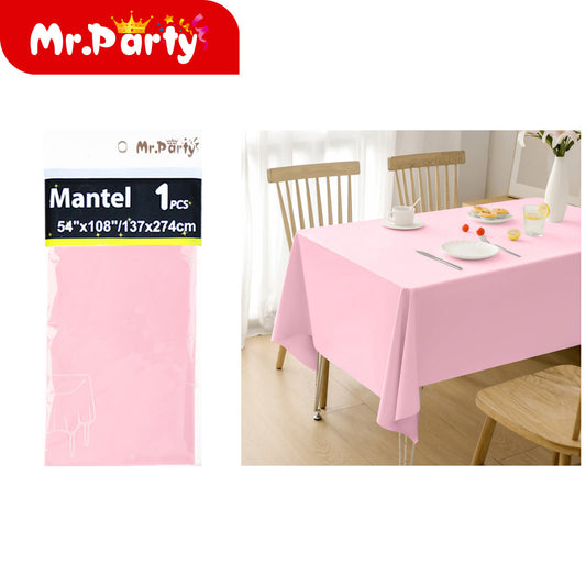 Mantel liso de polietileno rosa claro 137 x 274 cm (12paquetes)