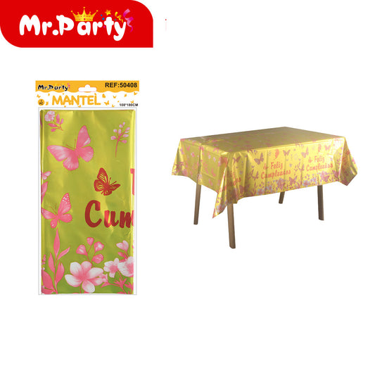 Mantel de aluminio con diseño de mariposas para cumpleaños 1 (12paquetes)
