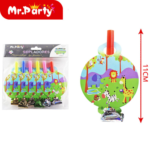 Sopladores para fiesta 6pzas 11 cm diferentes diseños| Mr. Party