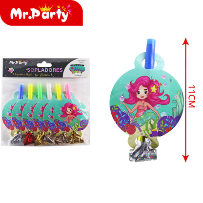 Sopladores para fiesta 6pzas 11 cm diferentes diseños| Mr. Party