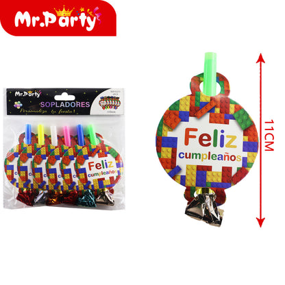 Sopladores para fiesta 6pzas 11 cm diferentes diseños| Mr. Party