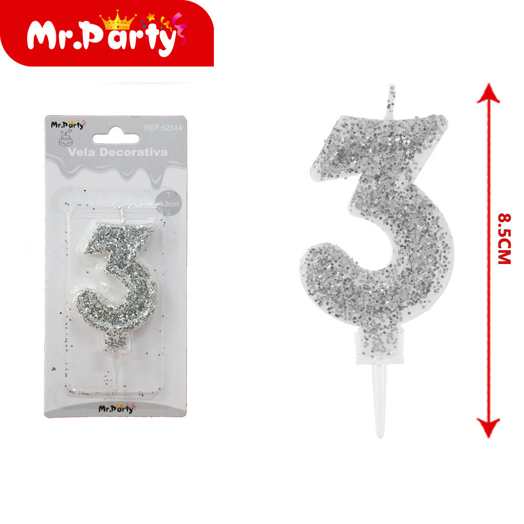 Vela Decorativa de numero con Brillo Mr. Party