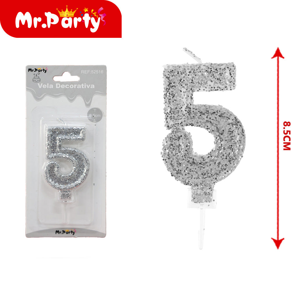 Vela Decorativa de numero con Brillo Mr. Party