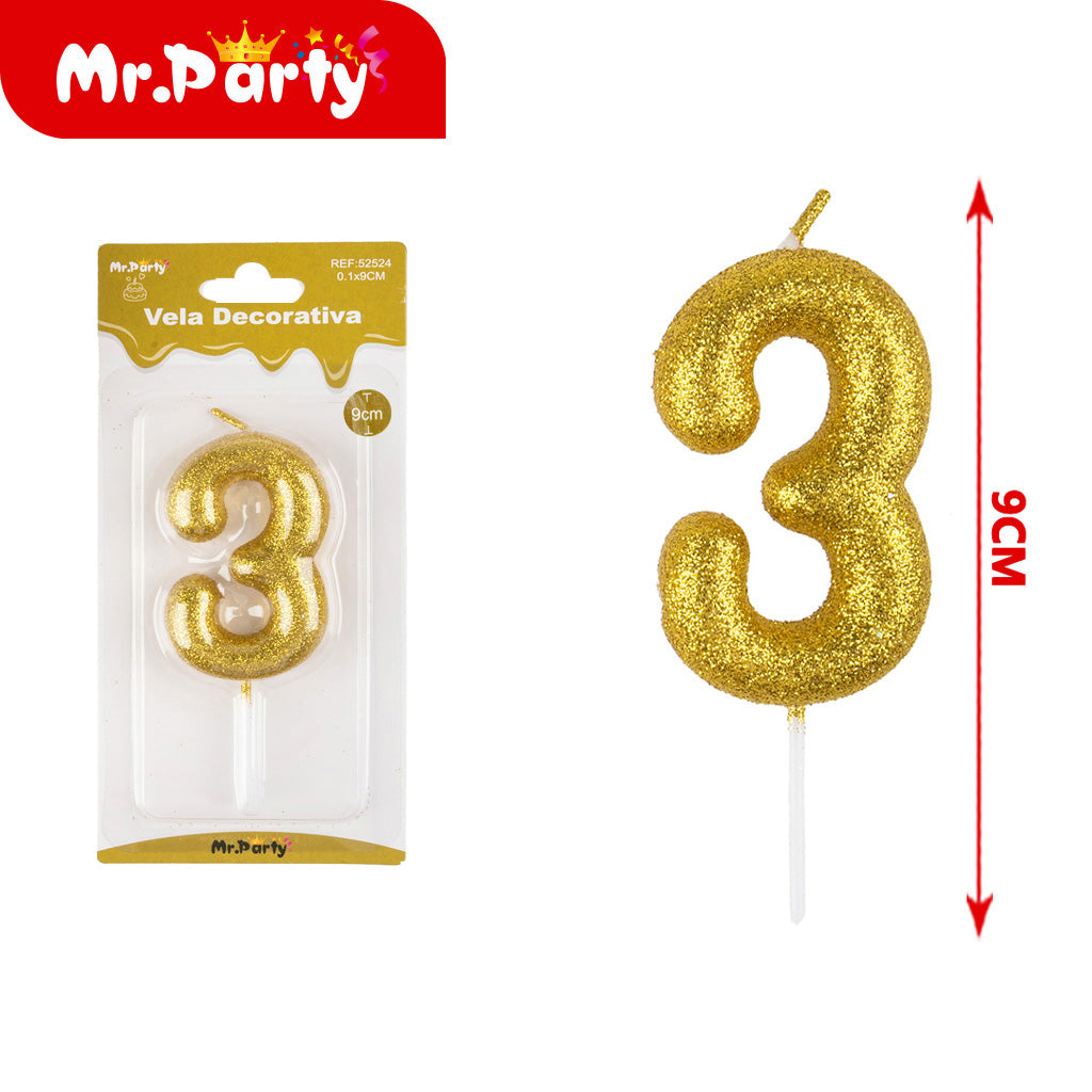 pequeño número 3 dorado en polvo galvanizado de 55 cm (12paquetes)