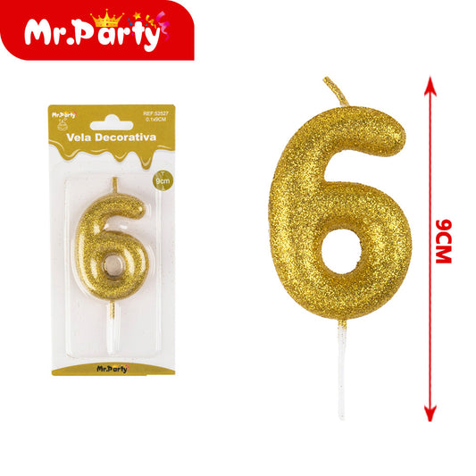 pequeño número 6 dorado en polvo galvanizado de 55 cm (12paquetes)