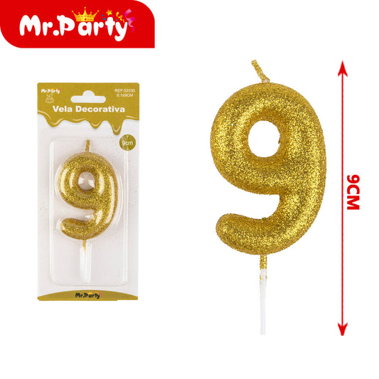 pequeño número 9 dorado en polvo galvanizado de 55 cm (12paquetes)