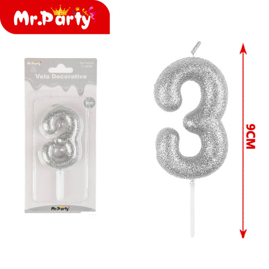 pequeño número 3 de plata en polvo galvanizado de 55 cm (12paquetes)