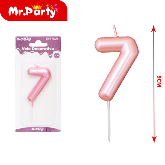 Vela de 7 números en forma de palo de plástico color rosa be (12paquetes)