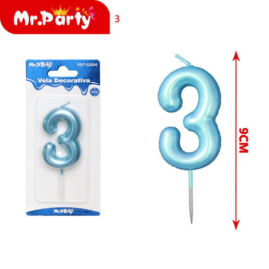 Tarjeta blíster de plástico para velas de 3 dígitos color az (12paquetes)