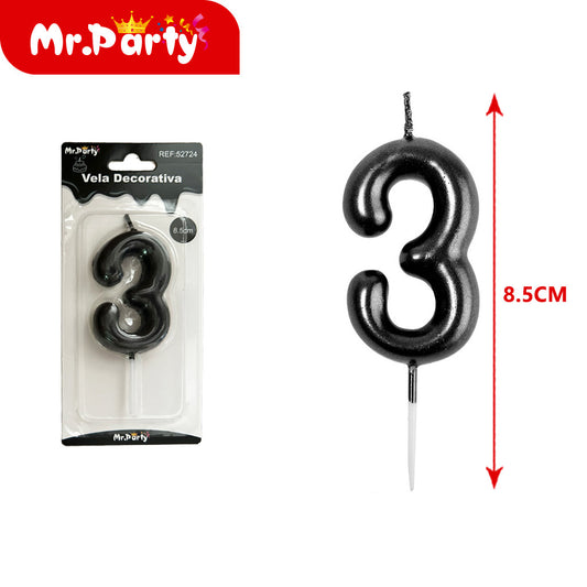 Vela de 3 dígitos con tallo de plástico galvanizado negro bl (12paquetes)