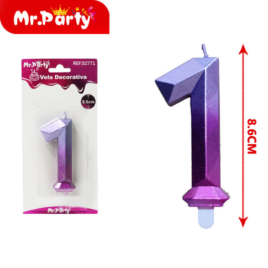 Vela digital 3d con degradado de rosa azul 1 (12paquetes)