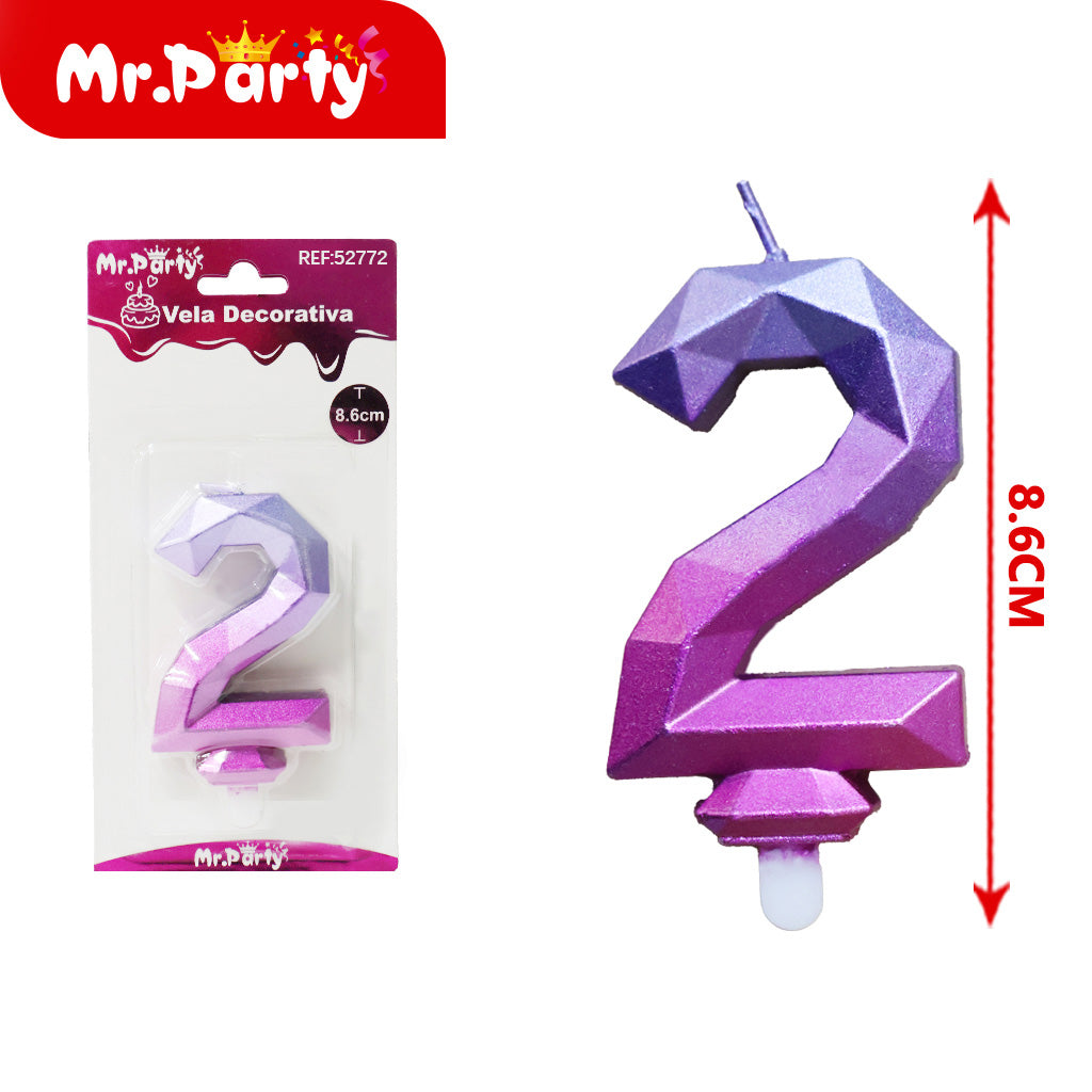 Vela digital 3d con degradado de rosa azul 2 (12paquetes)